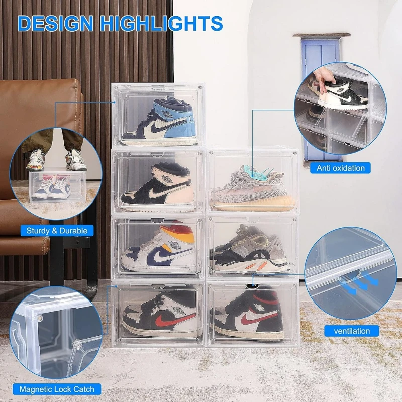 Foldable Acrylic Plate Shoes Storage Box Space Saving Stackable Thickened Shoe Sneaker Storage Organizer Case Easy To Assembly 3