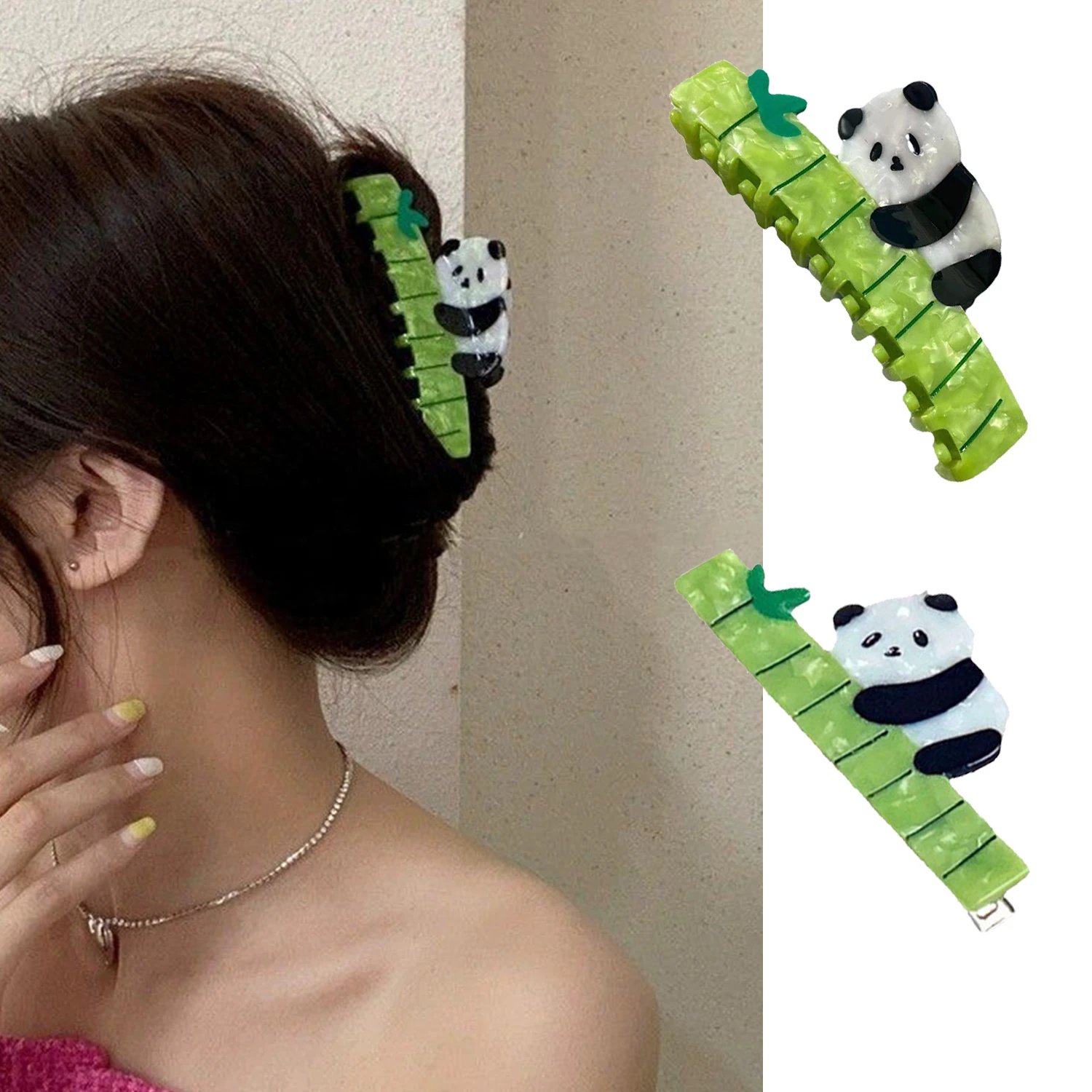 

New Cute Cartoon Acetic Acid Panda Bamboo Crab Clip Hair Clip Sweet Lovely Hair Claw Hair Accessories For Women Chinese Element