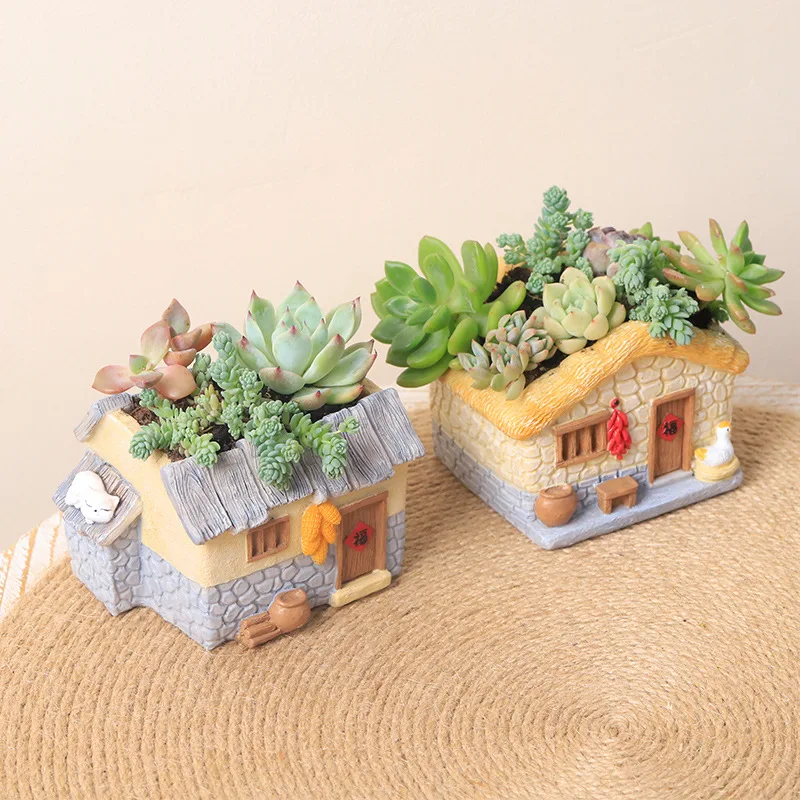Vintage Farmhouse Planter for Succulents Air Plants Creative Flower Pot Funny Cottage Grange Fairy Garden Home Tabletop Decor - 6