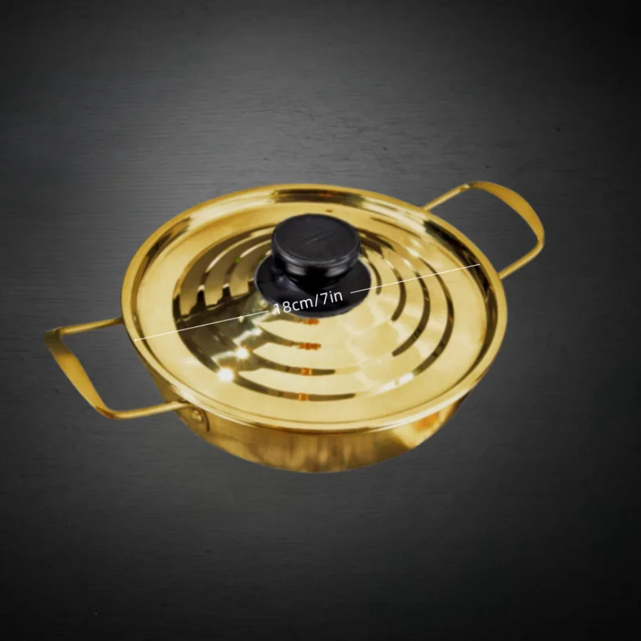 Korean style spiral covered soup pot, stainless steel instant noodle pot, golden hot double ear small pot soup pot milk