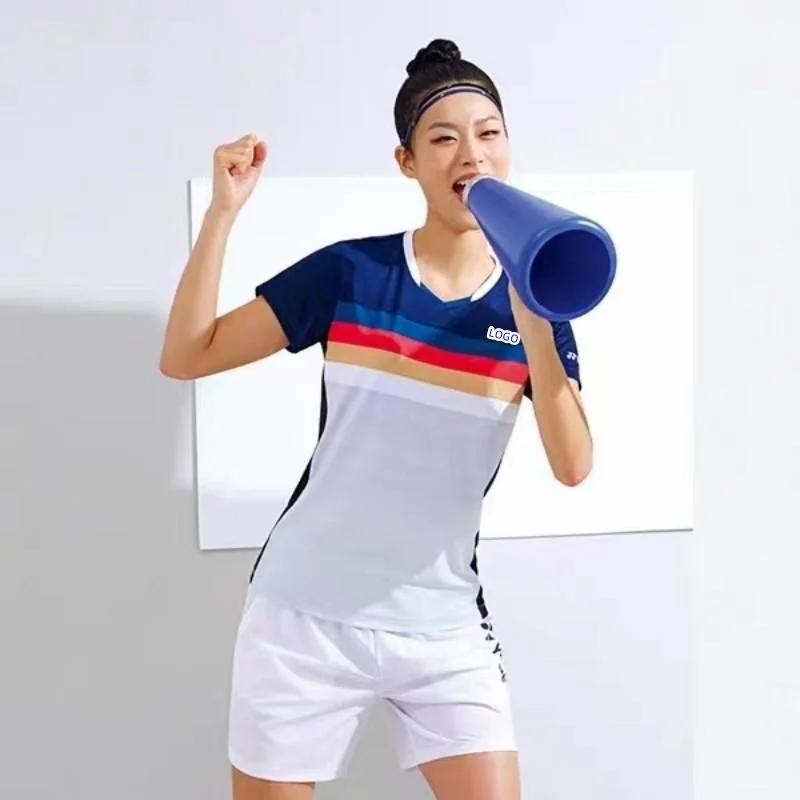 Custom YY badminton T-shirt men's and women's tennis wear half sleeve V-neck quick dry breathable can print LOGO