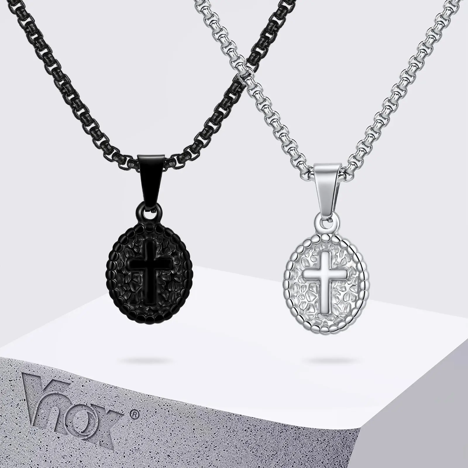 Vintage-Kreuz-Charm-Halskette für Männer und Jungen, ovaler Anhänger aus Edelstahl, religiöser Glaube, Gebetsschmuck, Geschenk