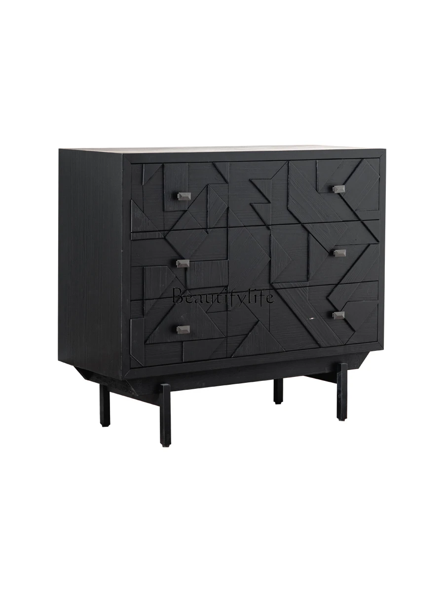 

Modern Minimalist Wind Black Carved Living Room Entrance Storage Sideboard Showcase Cabinet