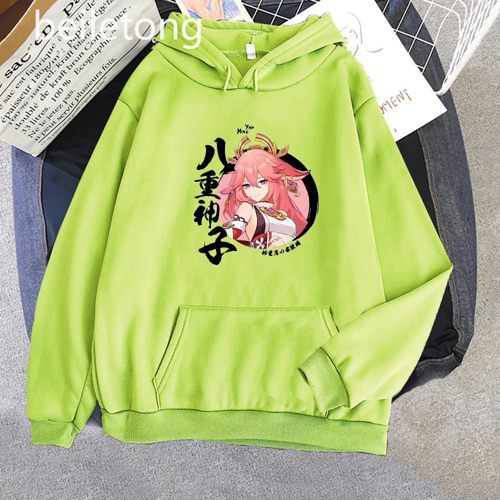 Kawaii Yae Miko Genshin Impact Anime Hoodie Aesthetic Harajuku Hoody Women Cartoon Graphic Tops Pullover Sweatshirts Streetwear