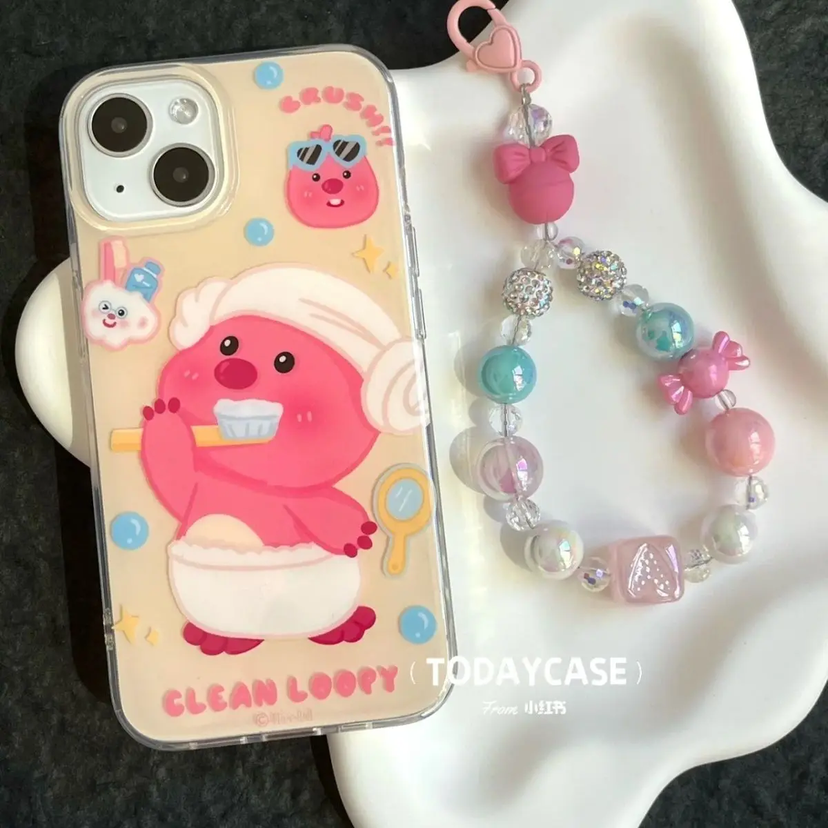 

Loopy Cute Cartoon Bath Towel Pink Beaver Iphone14Promax Kawaii 13Pro Phone Protective Case Adorkable Accessories Holiday Gifts