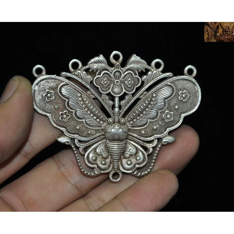 

China folk collect Tibet silver animal butterfly statue exorcism amulet pendant