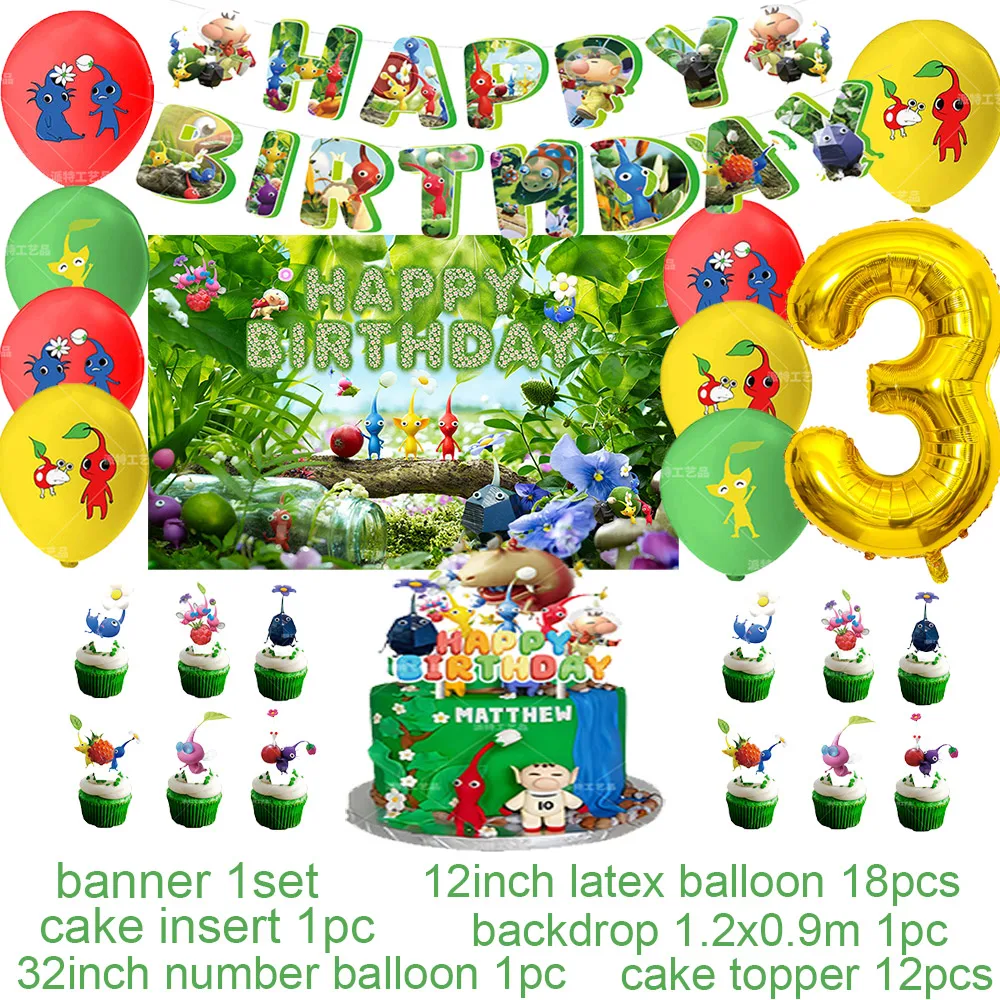 Das Spiel Pikmin Thema Geburtstags feier Dekoration Nummer Ballon Kuchen Topper Banner Hintergrund Baby party Kind bevorzugen Geschenk zubehör – Detail 13