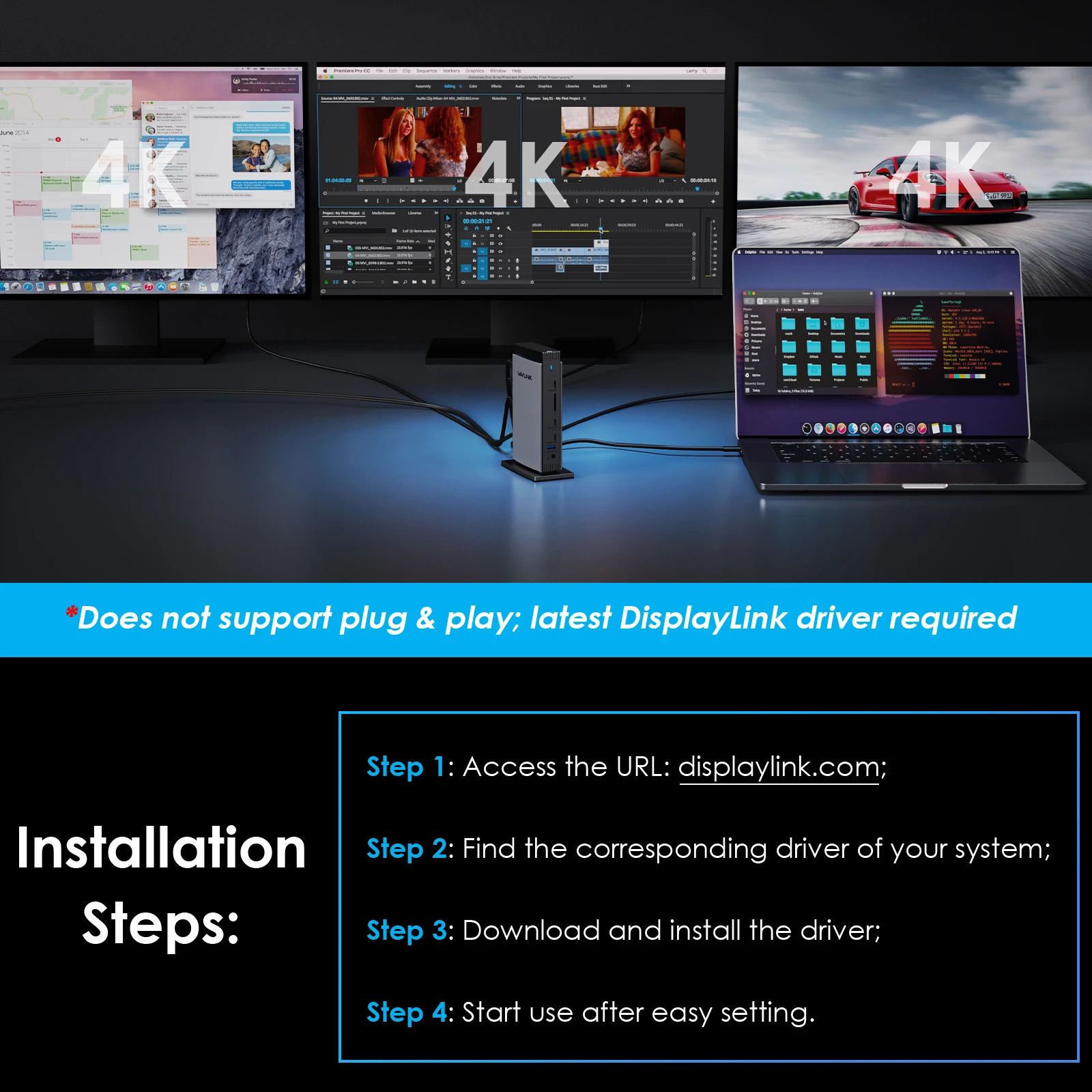 WAVLINK ユニバーサル DisplayLink ドッキング ステーション