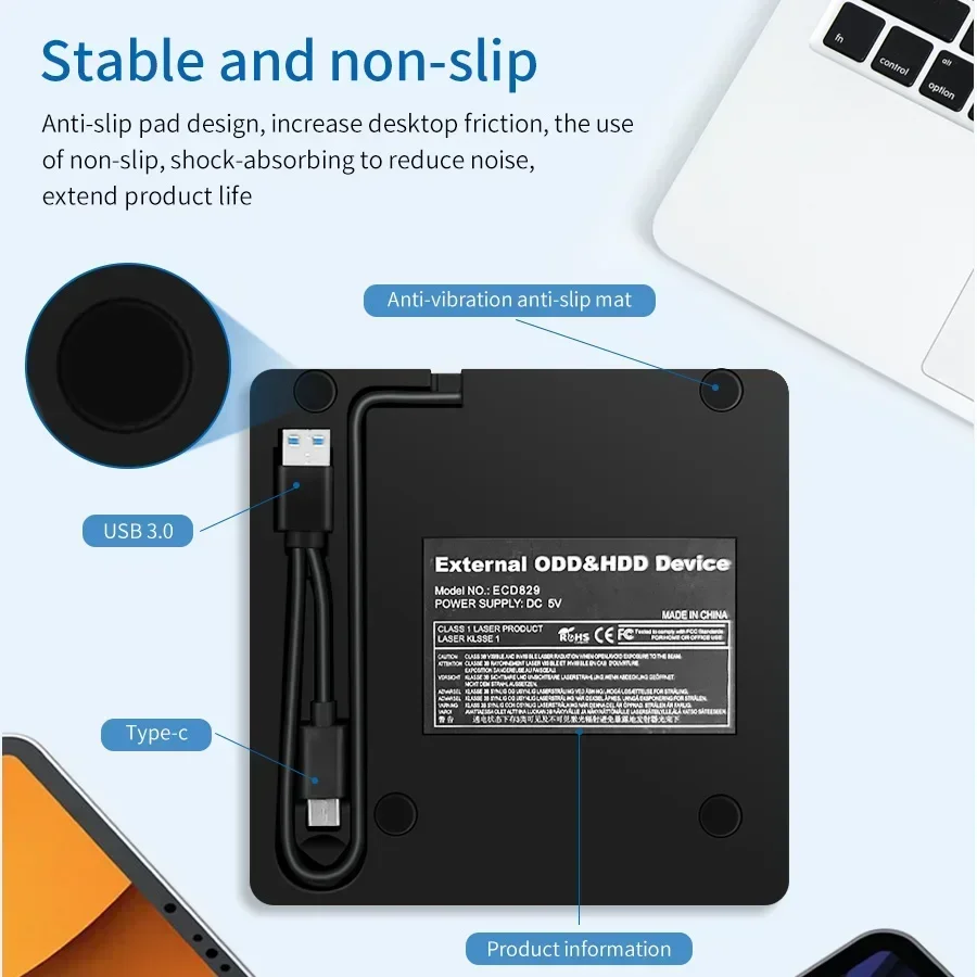 Portable dvd burner 2in1 USB 3.0 Type C External DVD RW CD Writer Drive Burner CD Player for Laptop PC DVD Burner CDPortatil