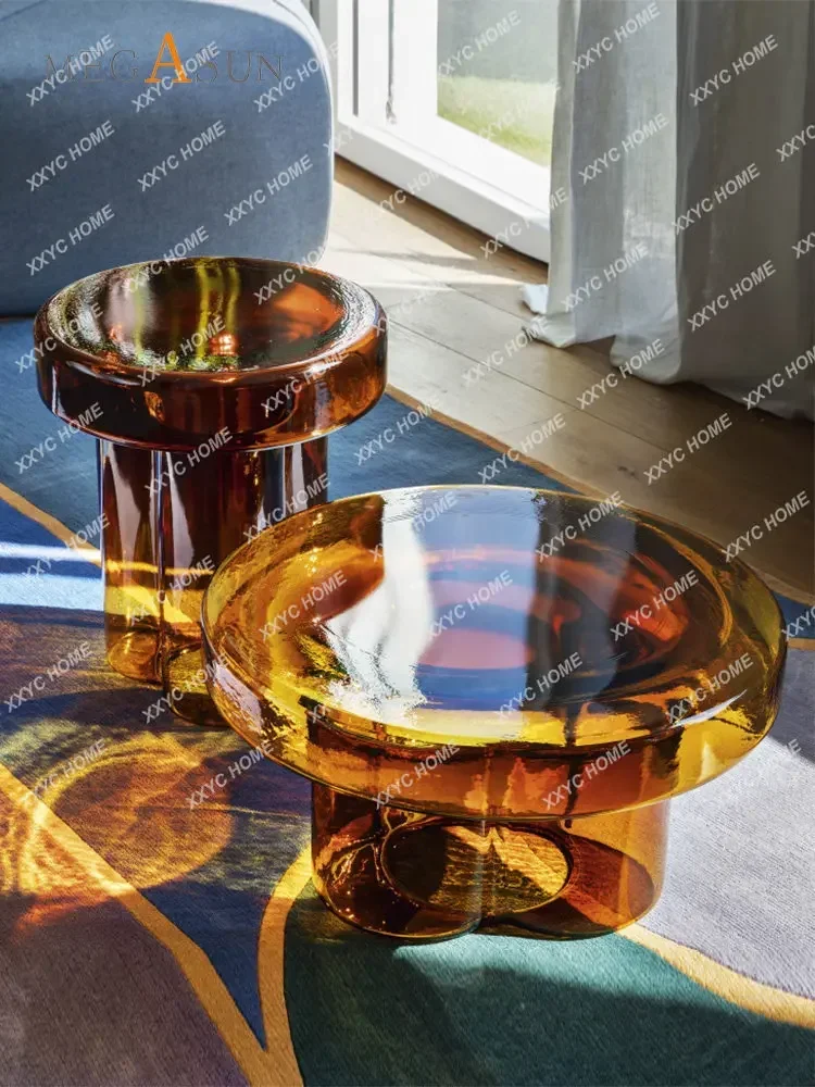 

Light Luxury Soda Coffee Table Art Glass Small Apartment Room Furniture Simple Modern Circle and Creative Combined Tea Table