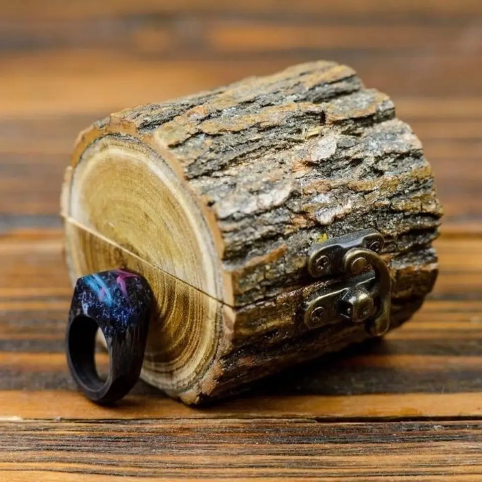 Customized Wood Ring Box Personality Creative Wooden Ring Jewelry Storage Case Exquisite Gift Decoration