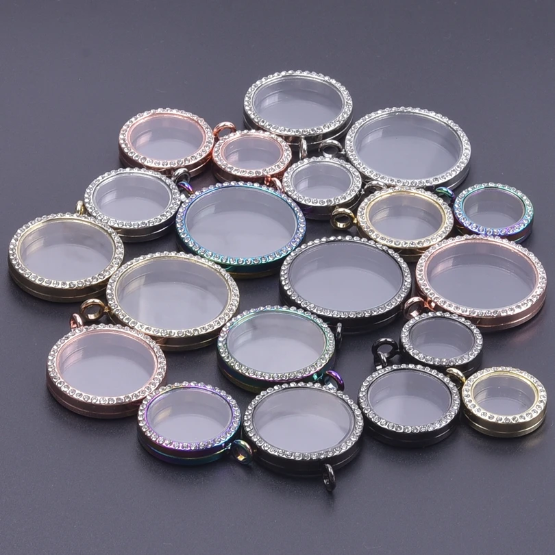 

10Pcs/Lot 25-40mm Mix Colors Round Living Locket Pendant Jewelry Wholesale Open Glass Memory Coin Holder Relicario Colgantes