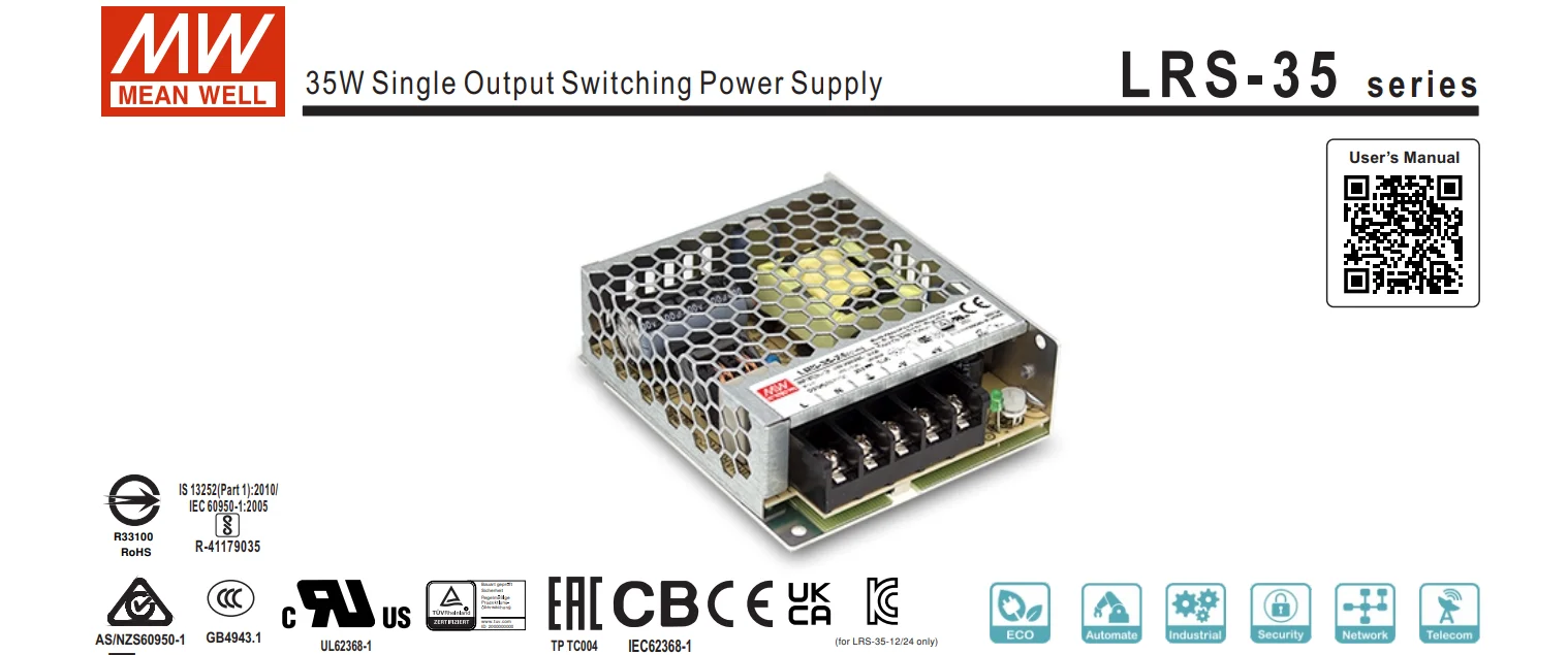 Description Picture 2 of itemMEAN WELL LRS Series Power Supply LRS-350 3.3v 5v 12v 24v 36v 48v AC/DC Single Output Enclosed Switching Power Supply Unit SMPS