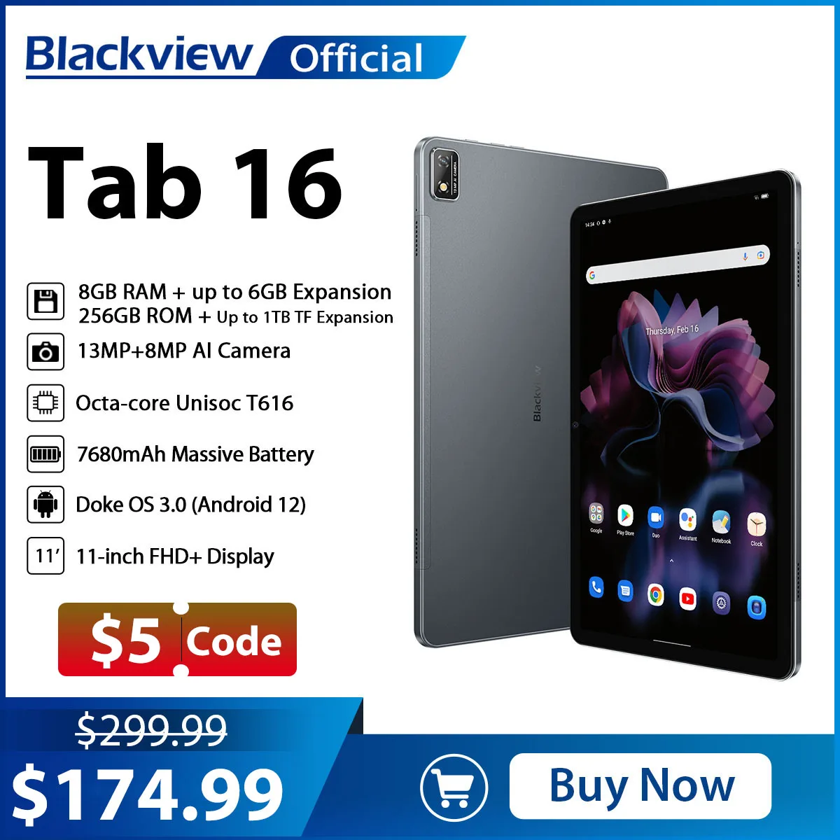 Black view Tab 16 Tablet 11 ''2k fhd Display Pad Android 12 t616 Widevine l1 14GB 256GB 7680mAh 13MP Kamera Dual 4g Telefonanruf