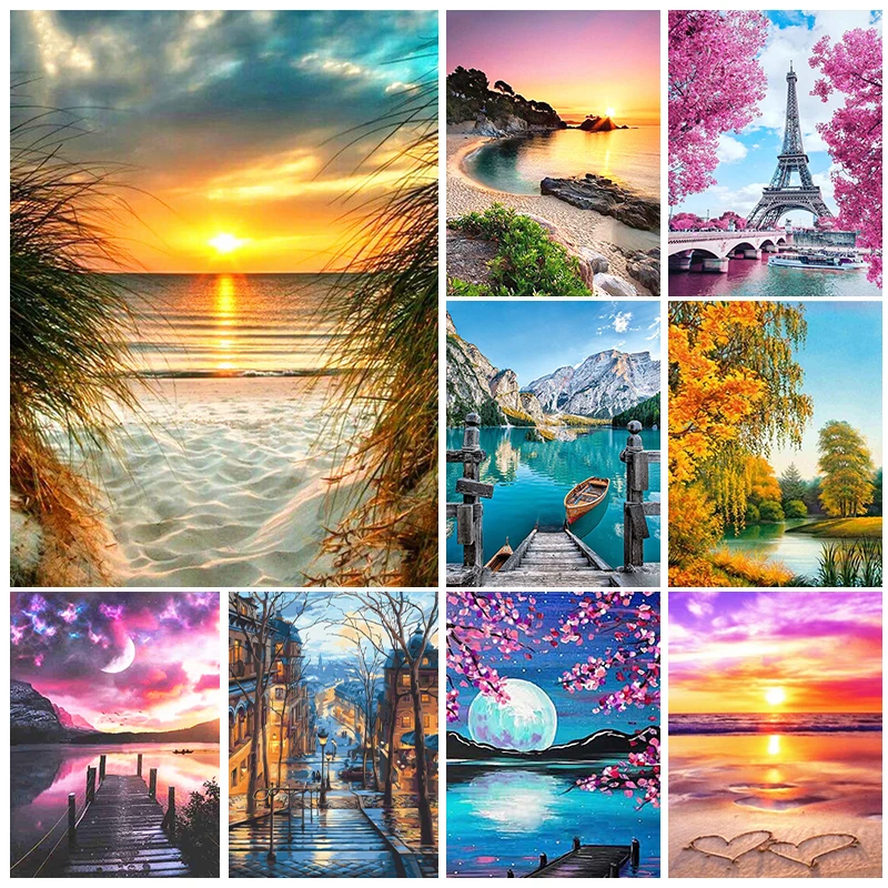 

Landscape 5D Diamond Painting Kits Coast Night Lake Full Diamond Mosaic Embroidery Handicraft Cross Stitch Home Decor Gift