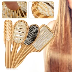 Portable Natural Bamboo Hair Care Prevent Hair Loss Anti-Static Paddle Handle Massage Hair Brushs Cushion Comb Modeling Tools