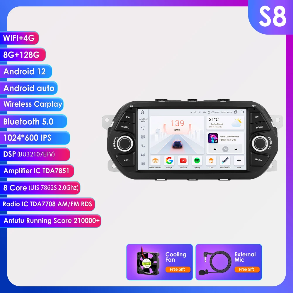 Autoradio Android Per Fiat Tipo Egea 2015-2017 Lettore Video Multimediale Autoradio Gps 2Din Carplay Octa Core 7862 Dsp Video