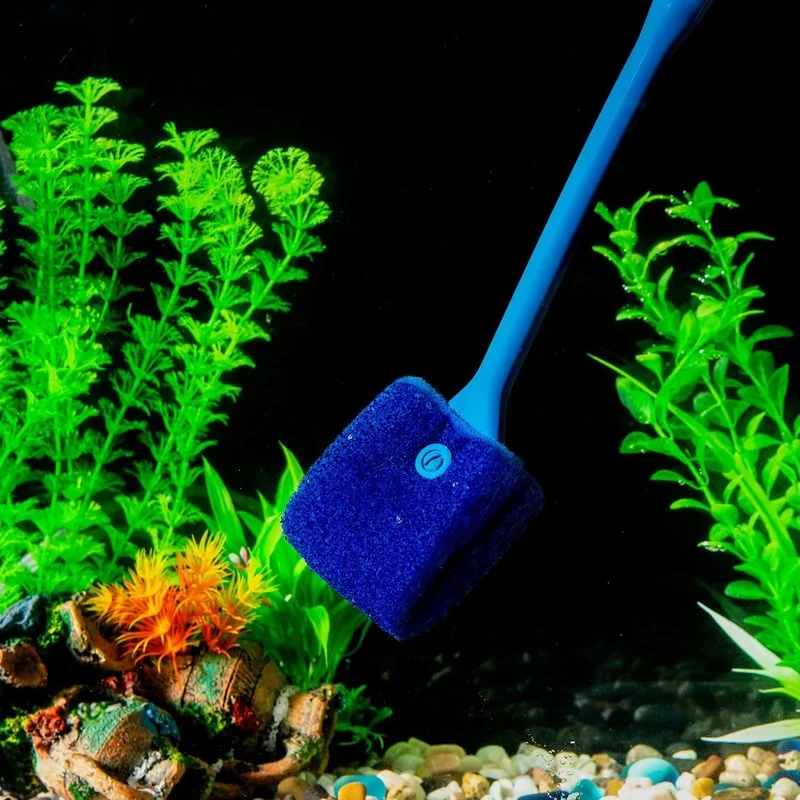 Cepillo Limpiador Para Acuario De Mango Largo - Doble Cara Con Esponja, Ideal Para Eliminar Algas En Cristales