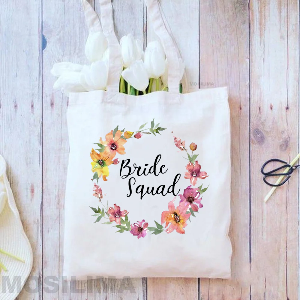 

Team Bride Print Women Shopping Bags Wedding Party Should Bag Totes Harajuku Eco Reusable Canvas Handbag Bridesmaid 35*40CM