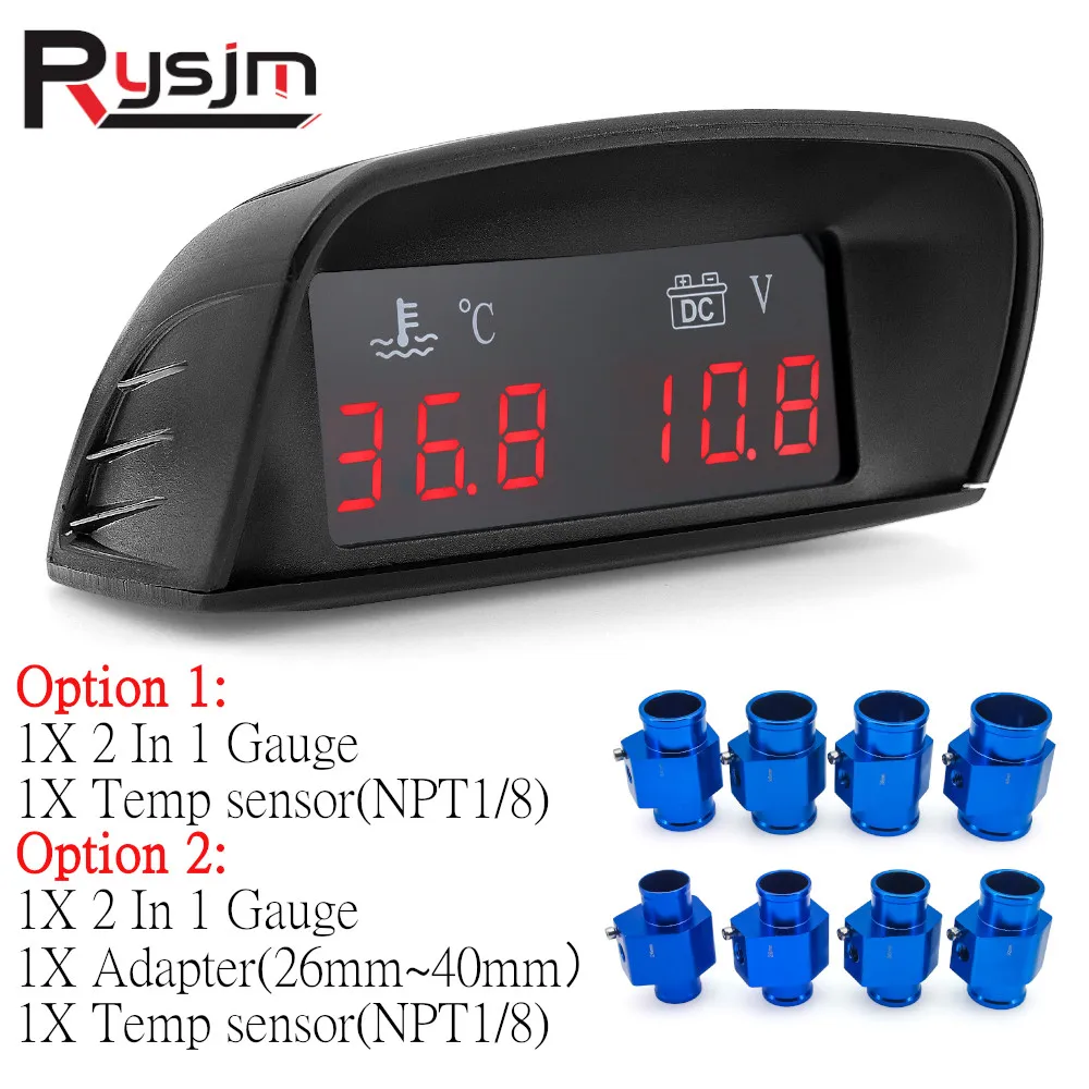 12V/24V 2in1 Car LCD Water Temperature Meter Thermometer Voltmeter Gauge Temp & Voltage Meter + NPT1/8 Sensor Adapter 26-40mm digital thermometer automobile gauge water temperature gauge motorcycle temperature gauge digital temperature gauge lcd gauge voltmeter led voltmeter boat gauge