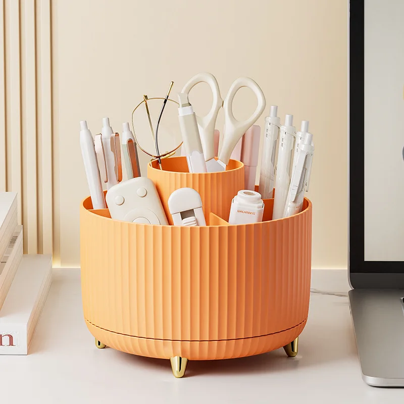 Rotating Pink Desk Organizer with 5 Slots - Kawaii Office Supply Storage Solution
