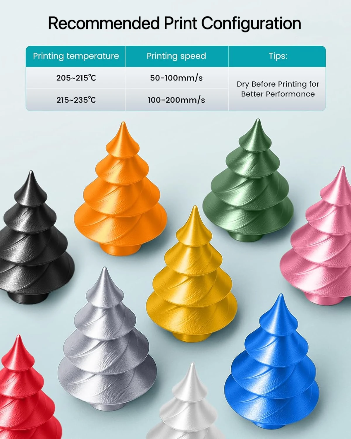 실크 PLA 필라멘트, 1.75mm, 매끄러운 마감 3D 필라멘트, 250g, 1 스풀, 치수 정확도 ±0.02mm