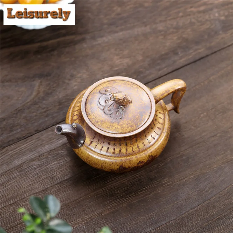 380ml Yixing Purple Clay Teapots Handmade Phoenix Pot Raw Ore Wood-fired Porcelain Mud Kettle With Strainer Zisha Tea Set Craft