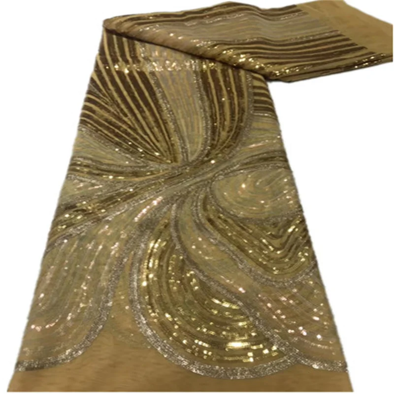 

African Sequins Lace Fabric Luxury French Nigerian Mesh Lace Fabric High Quality Wedding Dress FD1232