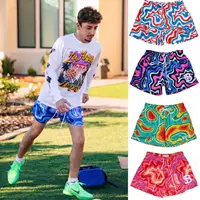 European and American trend pigment style shorts, men's mesh quick drying summer loose quarter knee basketball pants 1