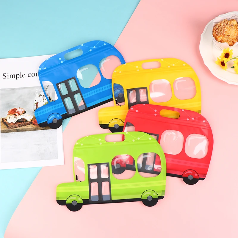 5pcs Cartoon Car Shape Candy Gift Bags Cookie Plastic Bags For Toys Snack Baking Package Bag Kids Birthday Party Supply