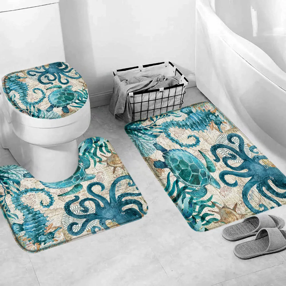 Turquoise Bathroom Accessories  Bath Mats Bathroom Turquoise - Blue 3 Pcs  Toilet - Aliexpress