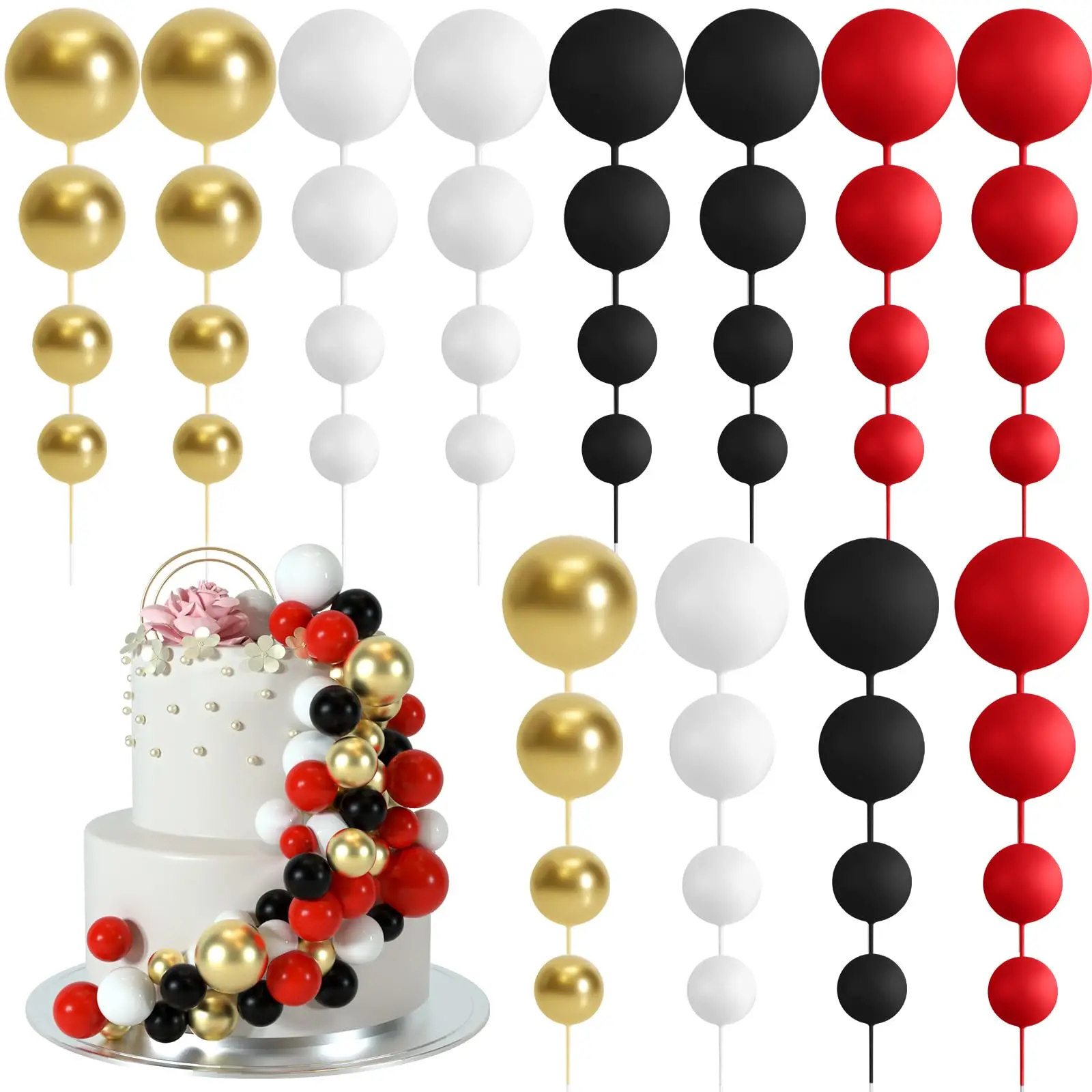 OEEYYT 32 stuks baltaarttopper, taartdecoraties, schuimballen, verjaardagstaart-decoraties voor bruiloftsfeesten (groen wit goud