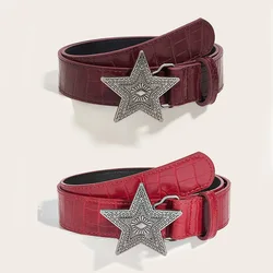 Retro Red Gothic Punk Belt with Five - Pointed Star Buckle in PU Leather (Purple and Red)