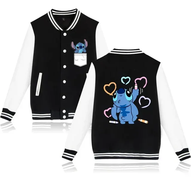 

2024 Disney Lilo Stitch Y2k Hoodie Baseball Jacket Women Sweatshirt Christmas kawaii Jackets Streetwear Loose College Coats