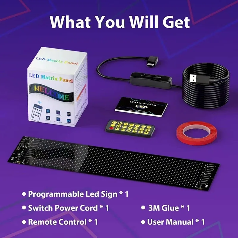 LED Display LED Matrix Pixel Panel Programmable Scrolling Text Board Bluetooth APP Control Flexible Screen for Car Truck Decor