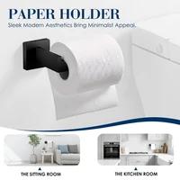 ชุดอุปกรณ์ฮาร์ดแวร์ห้องน้ำ 4 ชิ้น ได้แก่ ห่วงแขวนผ้าเช็ดตัว ที่ใส่กระดาษ ตะขอแขวนผ้า และราวแขวนผ้าติดผนัง (สีดำ) 3