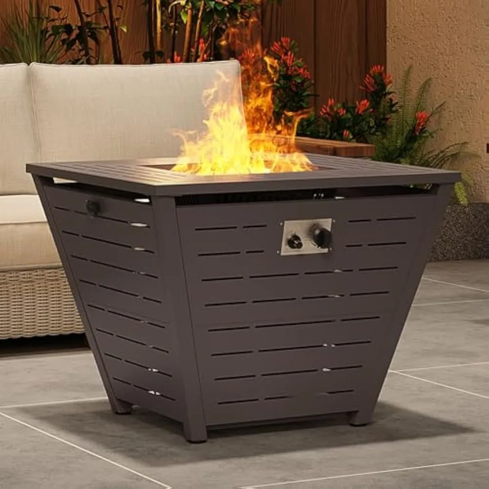 32" Propane Fire Pit Table 50,000 BTU Square Firepit Table with Lid and Lava Rock Outdoor