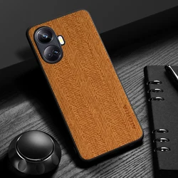 Elegant Leather Wood Grain Cover - Simple, Lightweight & Durable Design - Realme 10 Pro Plus (Orange)