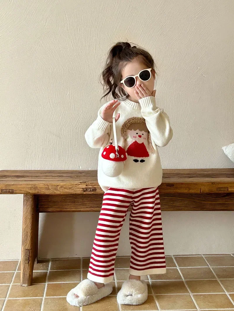 

MILANCEL 2023 Autumn Cute Kids Clothing Set For Girls Striped Sweater And Pants Outfit