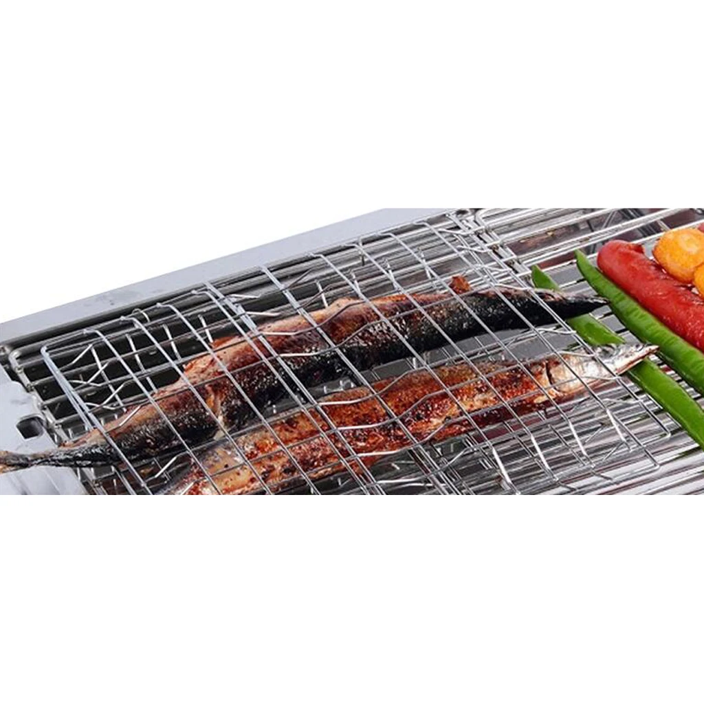 Portable Stainless Steel BBQ Barbecue Grilling Basket for Fish Vegetables Steak Shrimp Chops and Other Food