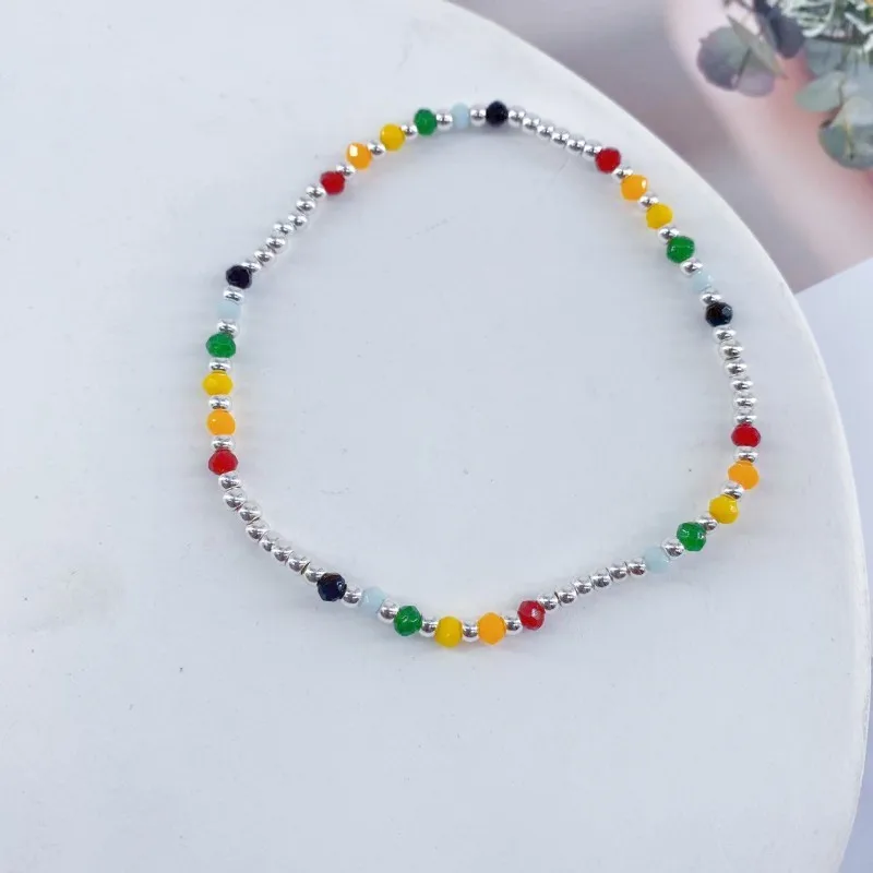 Silver Color Rainbow Beans Anklet for Women Summer Boho Handmade Beads Foot Chain Vocation Jewelry Gifts