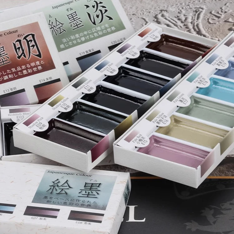 Watercolor Painting Set Watercolor Paint Watercolor Pigment Japan Boku-Undo Watercolor Paint 6 Colors Set E-Sumi Metallic,Aurora ,Pearl Color Art Supplies Drawing