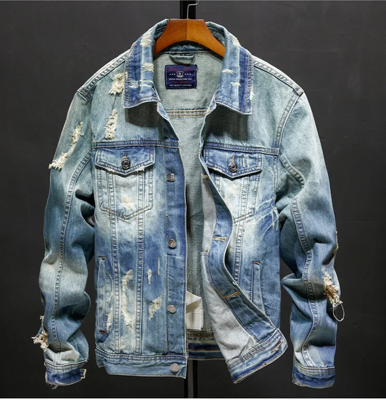 

denim biker jacket men new arrival Punk motorcycle riding ripped slim fit jacket men