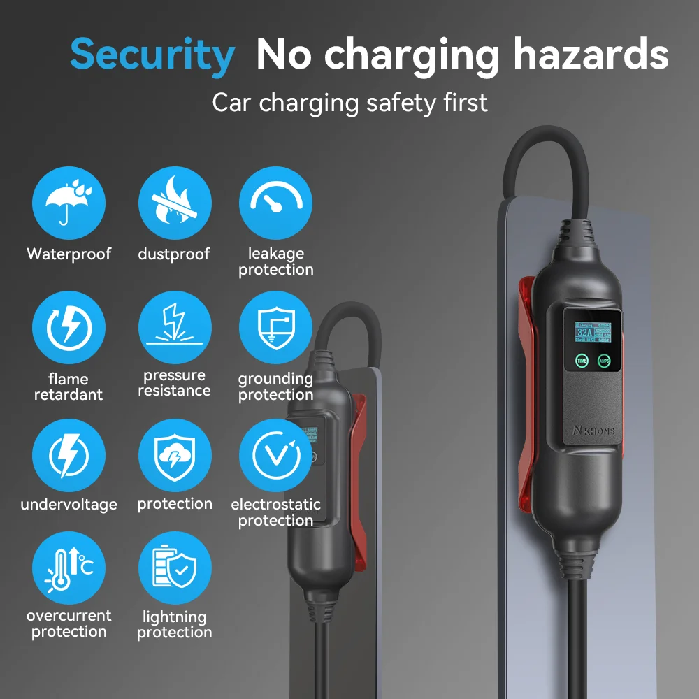 Khons EV Portable Charger Type2 7kw Electric Car Charger Charging Case 32A Single Phase Electric Car Charger Cable