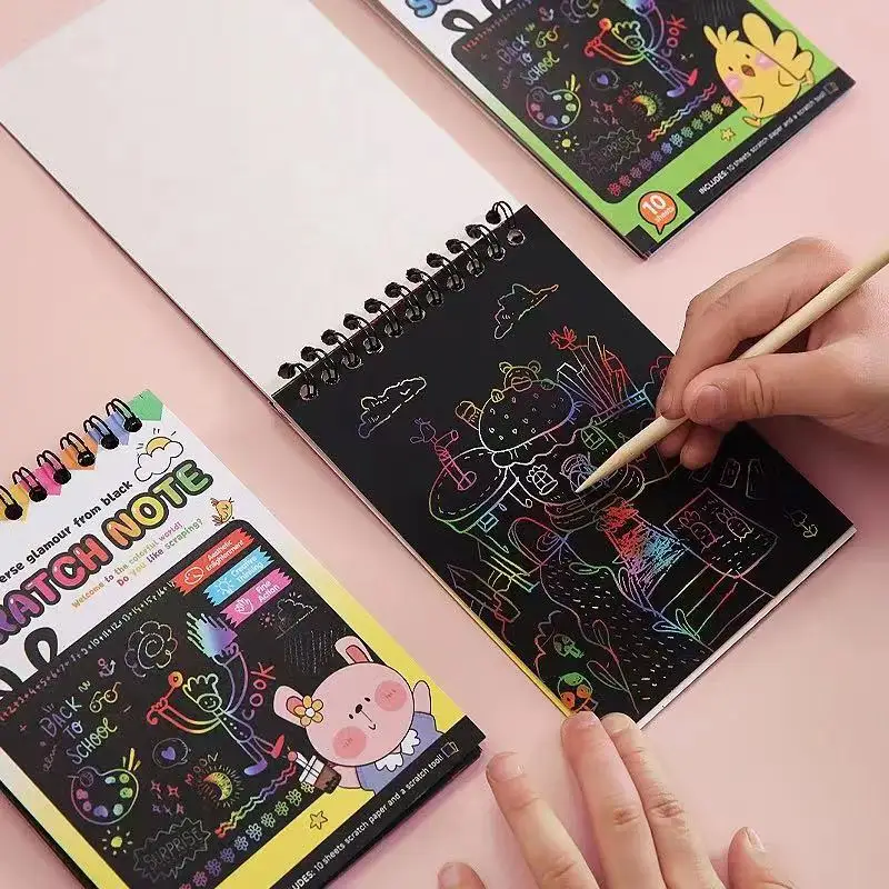 1 Book+1 Pen Dazzling DIY Scratching Painting Creative Graffiti Art Fun Scratching Paper Color Notebook 3