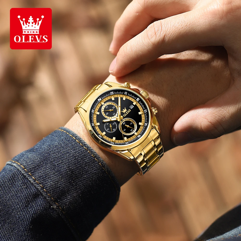 OLEVS Luxury Brand Original Quartz Watch for Men Stainless Steel Waterproof Watch Luminous Chronograph Business Men's Wristwatch