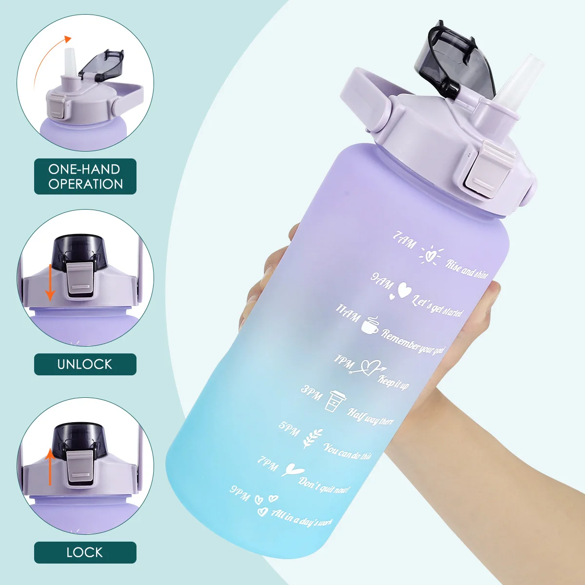 2L Water Bottle Straw Sticker Sport Workout Portable Drinking Cup