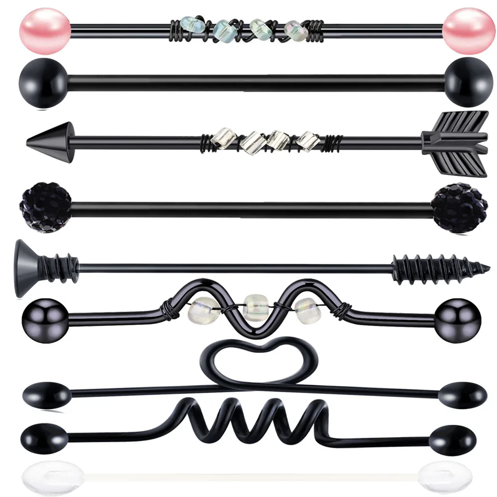 Piercing Jewelry Body Piercing Earrings Ear Piercing Jewelry 9PC Stainless Steel Heart Industrial Piercing Set