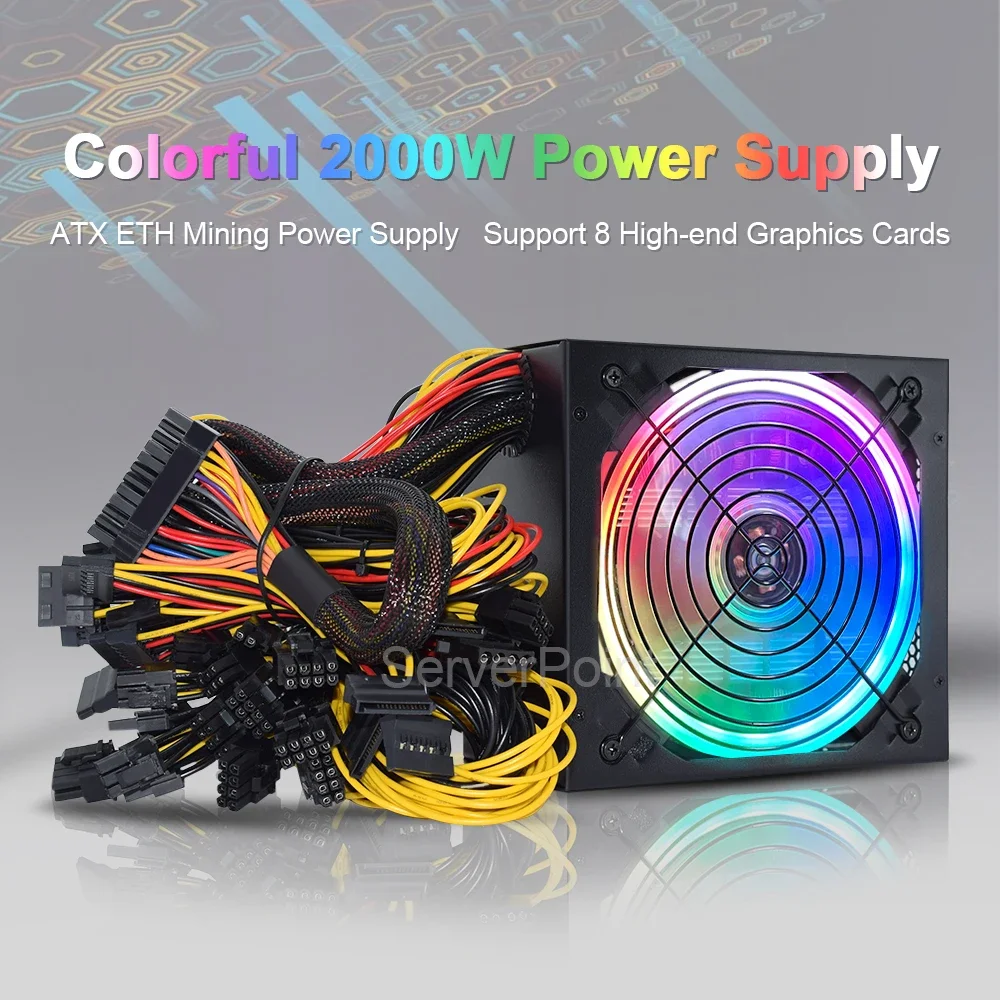 

ATX Power Supply Colorful 2000W ETC RVN BTC Mining Power Supply Miner Support 8 High-end Graphics Cards GPU For PC PSU