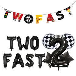 Two Fast Birthday Decorations Banner Racing Car Theme 2nd Birthday Party Supplies Balloon Garland Cake Topper Tablecloth